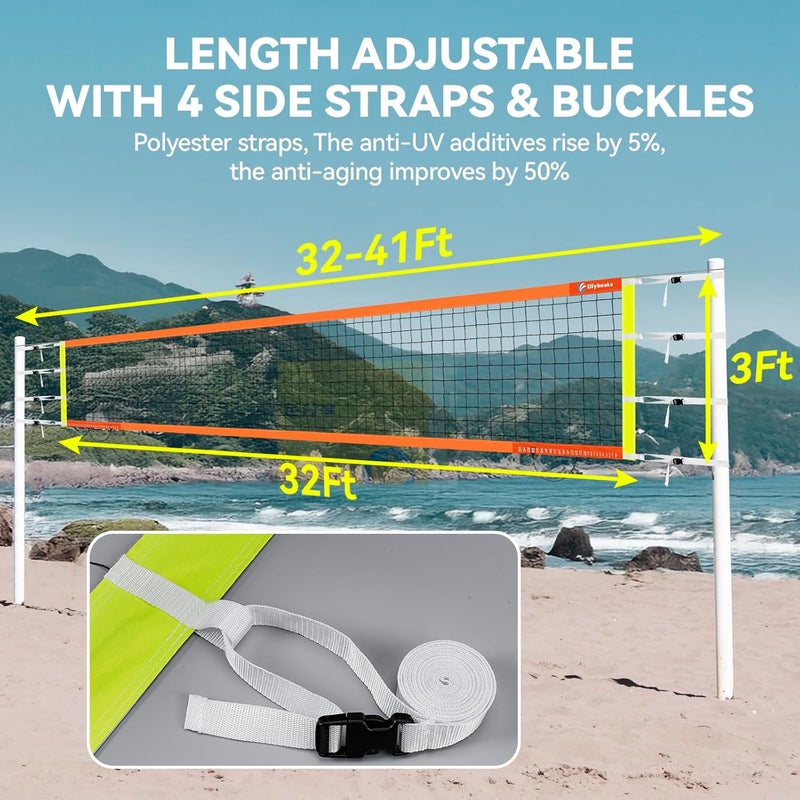 Olybeaka Professional Volleyball Net with Aircraft Steel Cable, Scoring Design - Anti-UV & Heavy Duty for Outdoor, Backyard, Pool, Schoolyard, Beach - Portable 32 * 3FT Volleyball Net with Storage Bag - Image 2